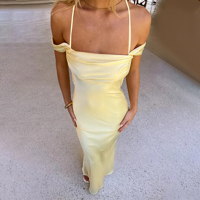Women's Off-Shoulder Satin Backless Evening Dress