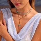 Turquoise Beaded Y Shaped Necklace Vacation Necklace