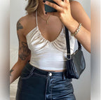 Solid Color Halter Lace Up Backless Small Sling Top