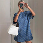 Women's Denim Straight Short Sleeve Casual Dress Blue Cotton