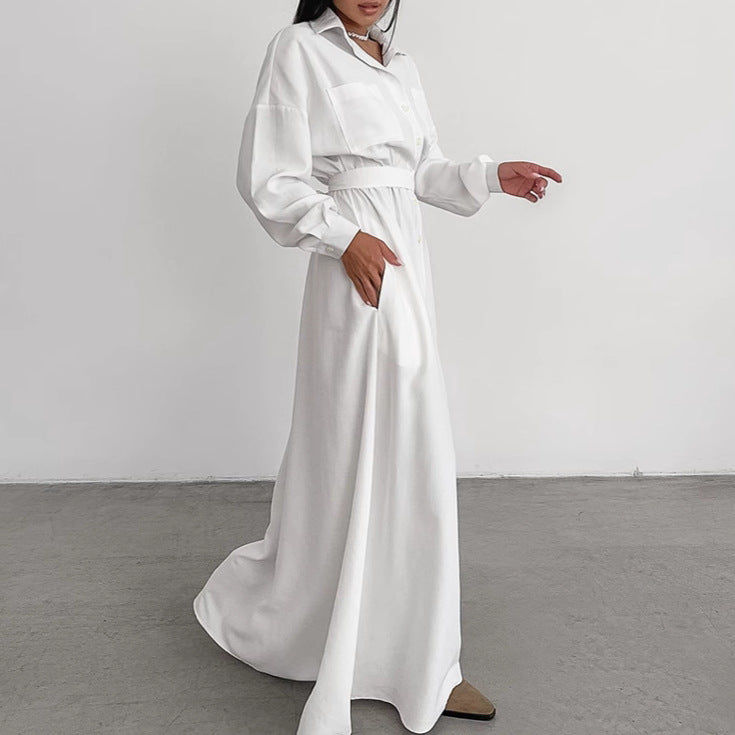 Women's French Collar Belted Shirt Dress