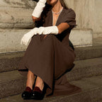 Women's V-Neck Button Ruched Puff-Sleeve A-Line Maxi Dress
