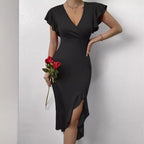 Women's Ruched Ruffle Split Bodycon Dress