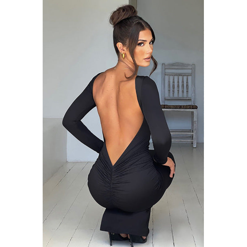 Long-Sleeve Backless Bodycon Dress