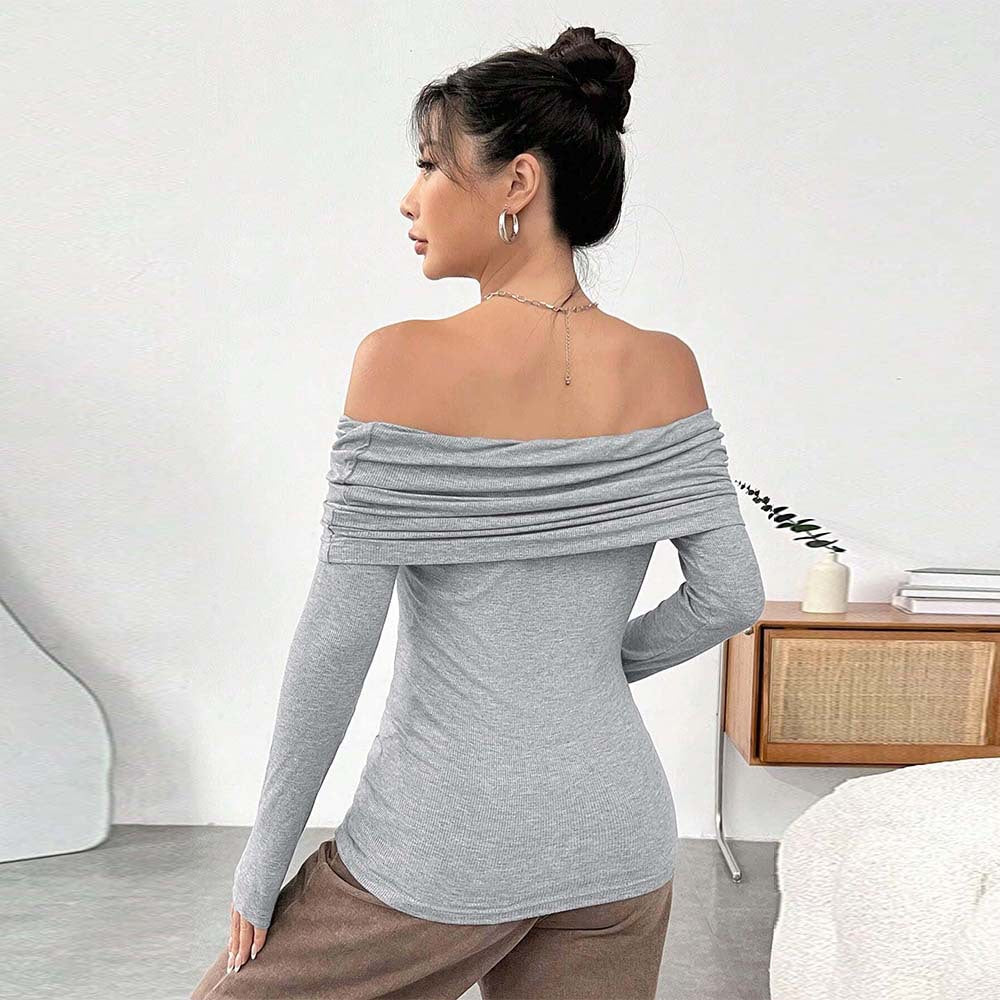 Women's off the Shoulder off Neck Slim Knit Long Sleeve Tops