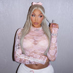 Women's Summer Lace Rose See Through Sexy T Shirt Women