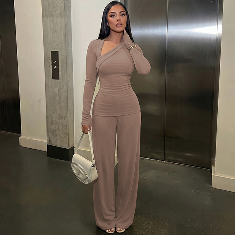 Women's Off-Shoulder Top & Flared Pants Set
