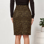 Autumn Winter Smiley Face Leopard Suede High Waist Skirt