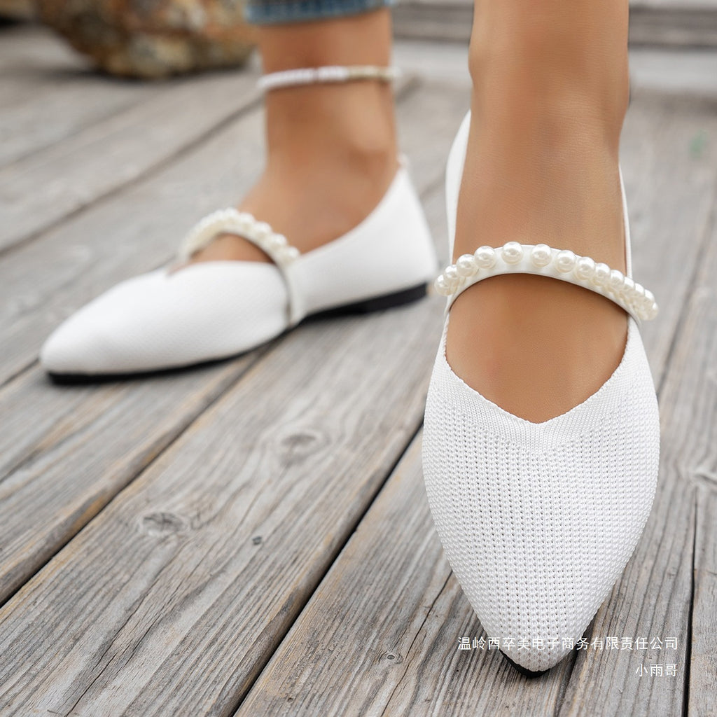 Women's Flat Pumps Women Breathable Pearl Shallow Gommino