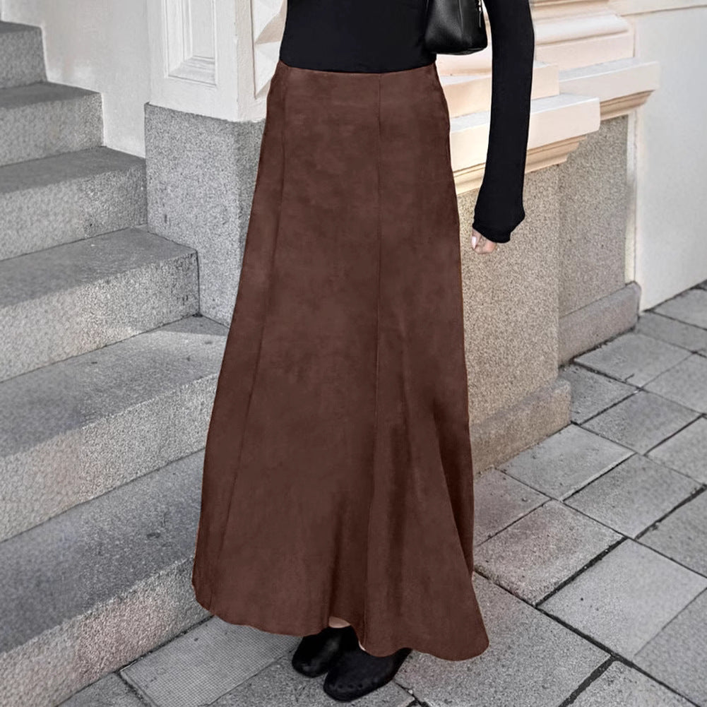 Autumn Winter Retro Knitted Brushed Velvet Khaki Slim Skirt