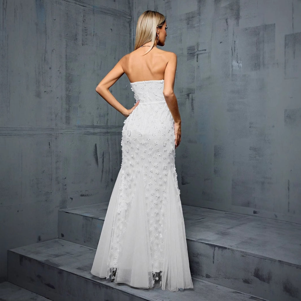 Women's Tube Top Evening Dress V Neck Fishtail Gauzy Gown Cocktail Party Annual Party Little Dress