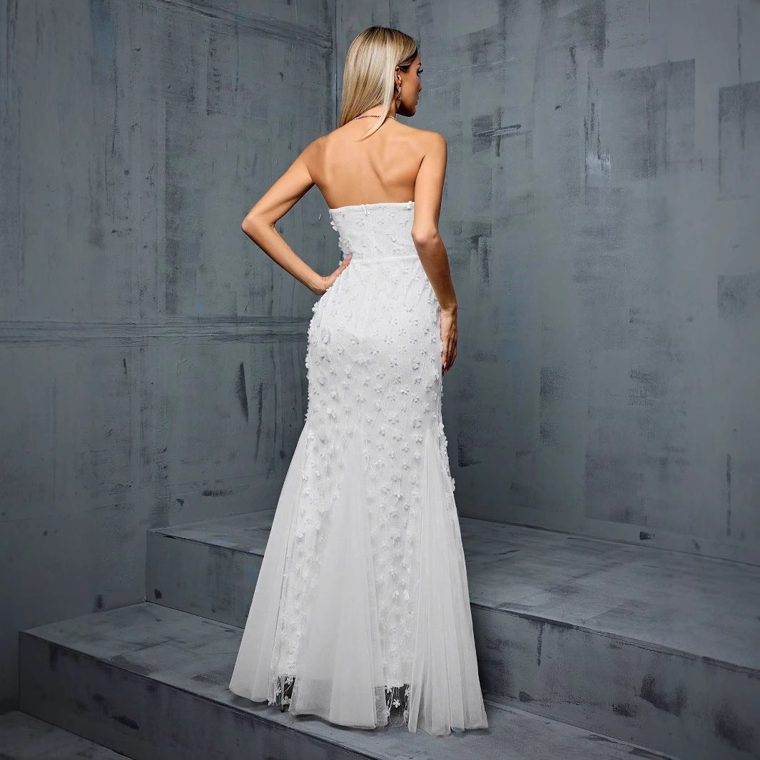 Women's Tube Top Evening Dress V Neck Fishtail Gauzy Gown Cocktail Party Annual Party Little Dress
