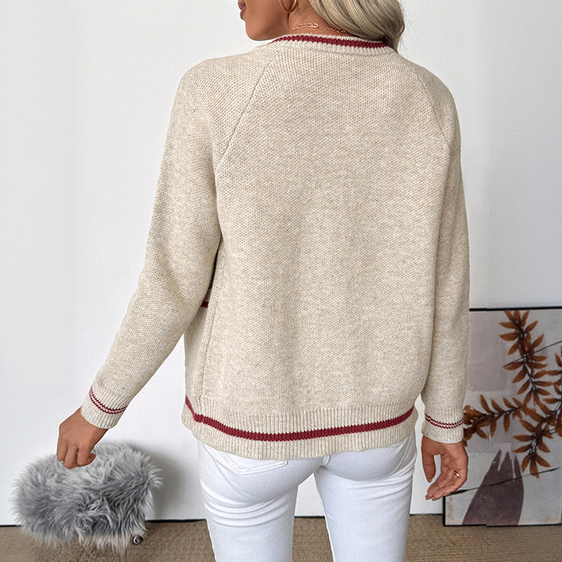 Simple Relaxed Contrast Color Binding Zipper Sweater Cardigan