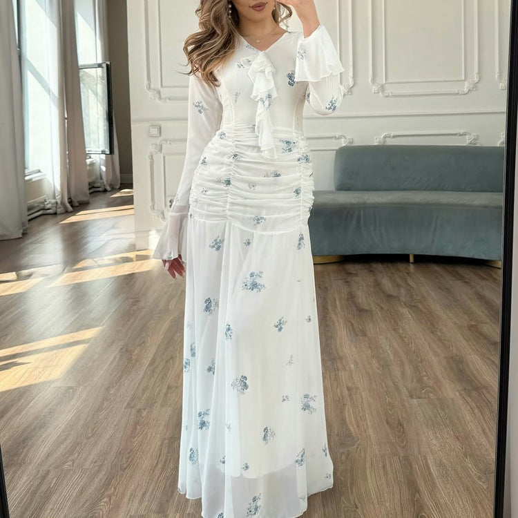 Women's Pleated V-Neck Dress