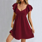 Women's V-Neck Ruffle Backless Mini Dress