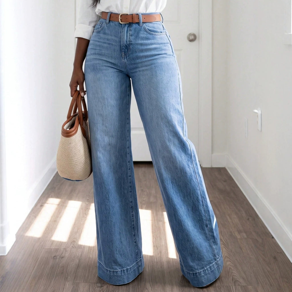 Women's Autumn High Waist Wide Leg Jeans Women Stretch Washed Loose Trousers