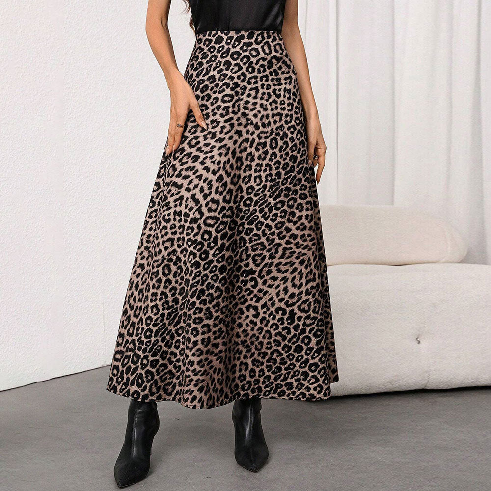 Women's Leopard-Print High-Waist Midi A-Line Skirt