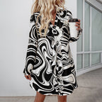 Ruffled Printed Shirt Long-Sleeve Dress