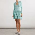 Button-Detail Long-Sleeve Knit A-Line Mini Dress