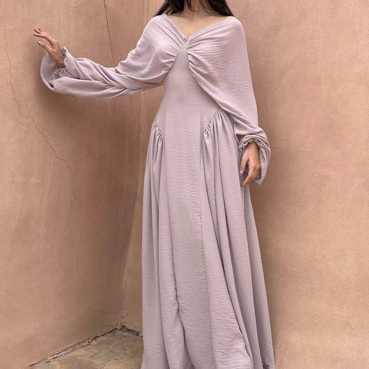 Pleated V-Neck Sheath Dress