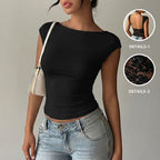 Short Sleeved Shirt for Women Summer Backless Stitching