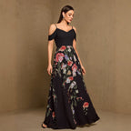 Women's Black Floral V-Neck Maxi Dress