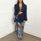 Women's Lace Denim Two-Piece Skirt Set