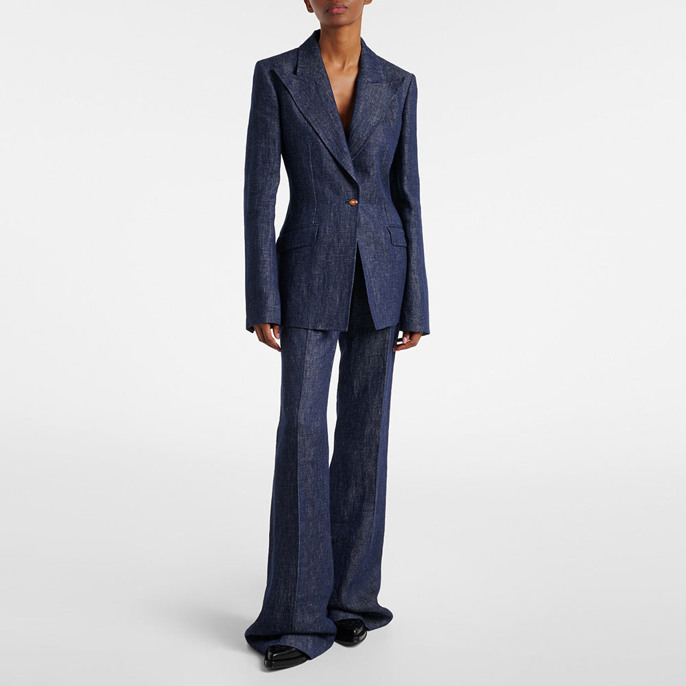 Fashionable Faux Jean Slim Fit Single Breasted Blazer