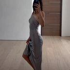 Women's Blue Halter Backless Lace Mini Dress
