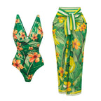 Green Printing Wrap Skirt Suit