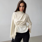 Women's Chiffon Pleated Bell Sleeve Blouse