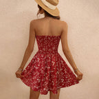 Women's Waist Floral Strapless Dress Design Cami Dress for
