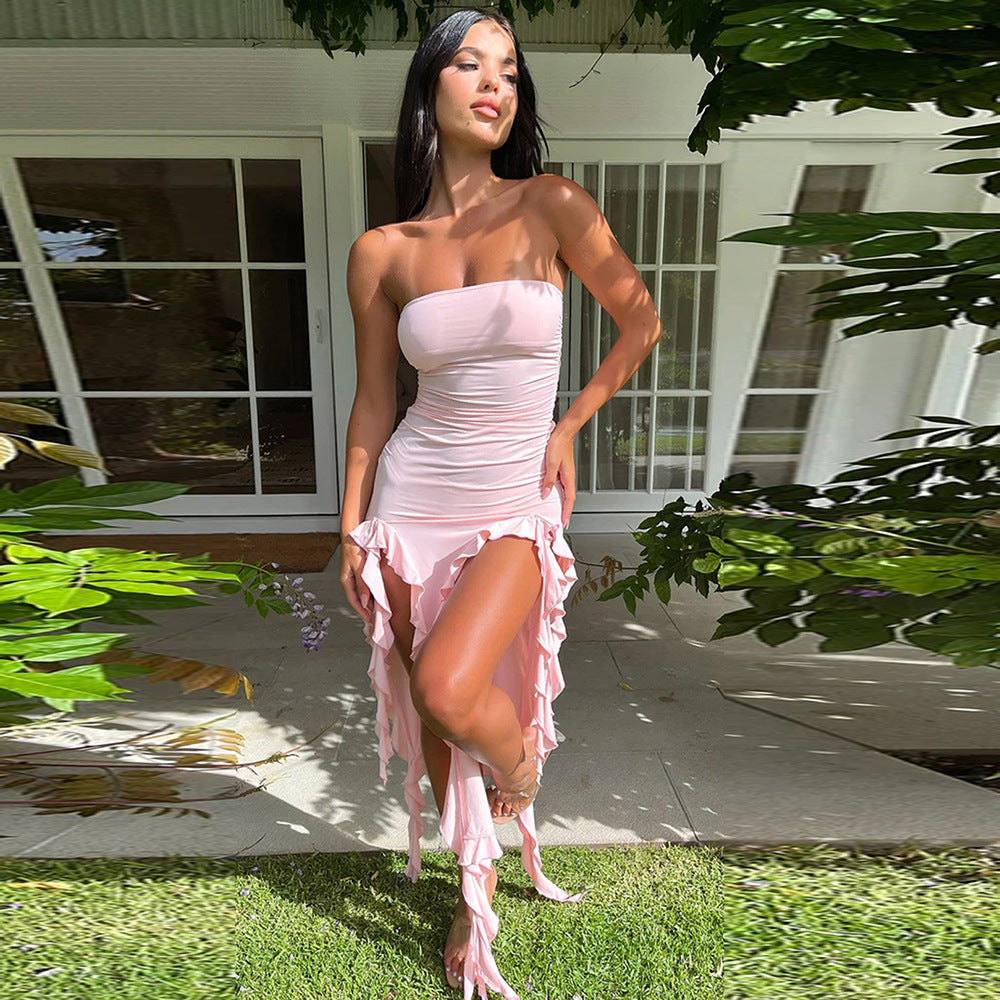 Hollow Out Cutout Out Cropped Wave Lace Bandeau Dress