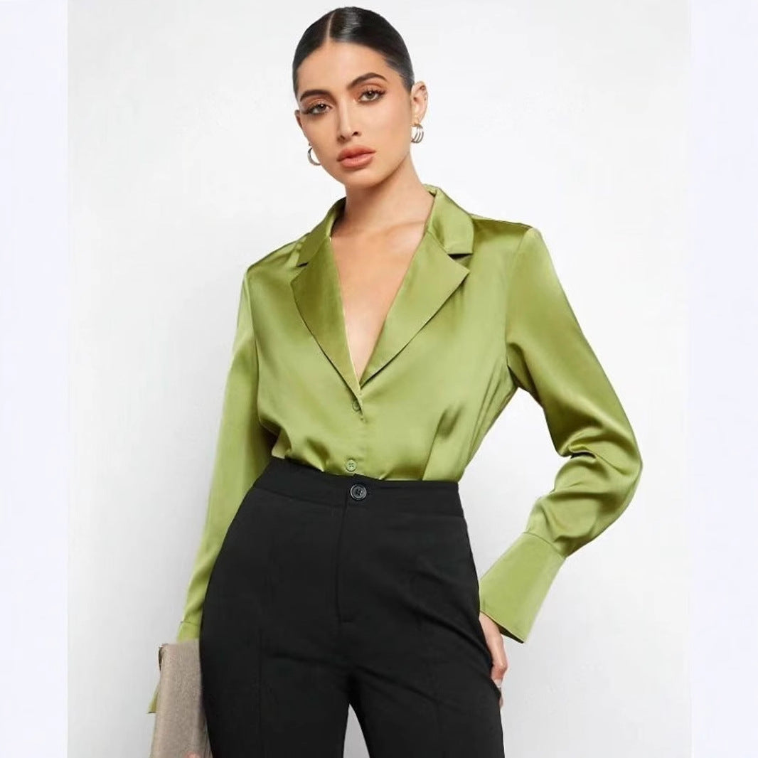 Women's Satin Faux Silk Shirt