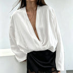 Women's White Relaxed V-Neck Blouse