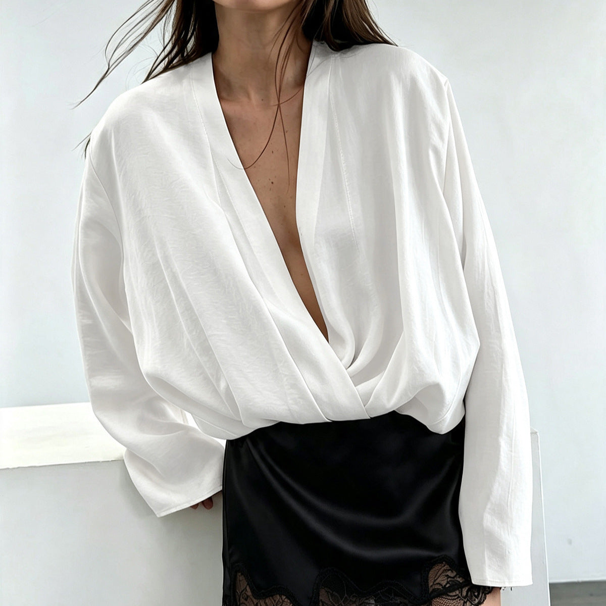 Women's White Relaxed V-Neck Blouse