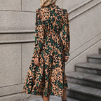 Leopard Print Long Sleeve Midi Dress