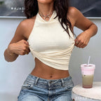 Textured Mock Neck Halterneck Vest For Women Waist Cinching