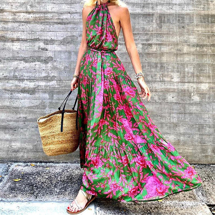 Women's Floral Halter Backless Summer Dress