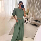 Striped Half-Sleeve Top & Trousers Set