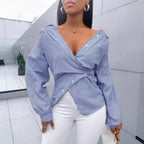 Women's Striped Long Sleeve Button-Up Shirt