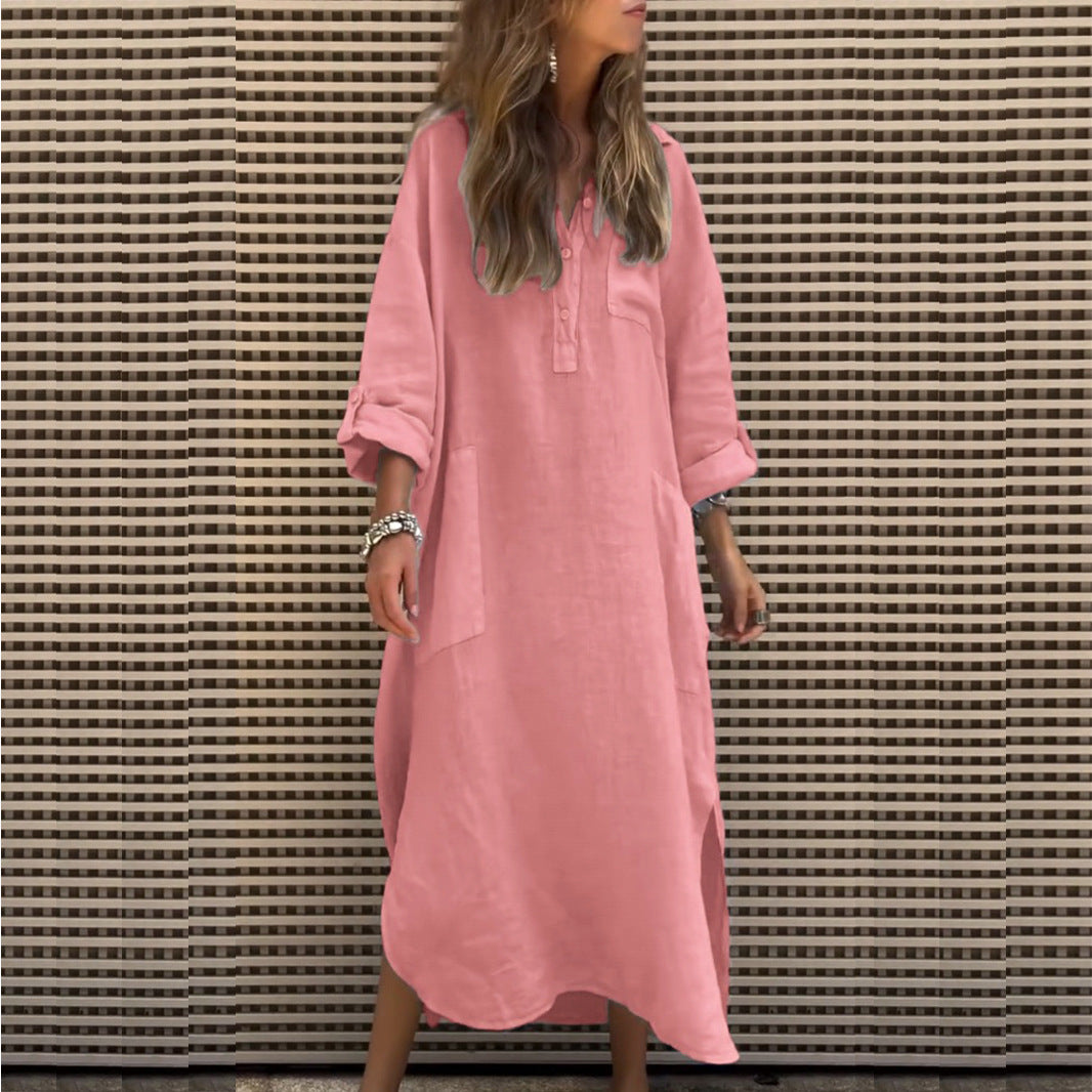 Spring Summer Elegant Solid Color Irregular Asymmetric Dress Simple Buttons