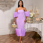 Lilac Strapless Ruffle Evening Dress
