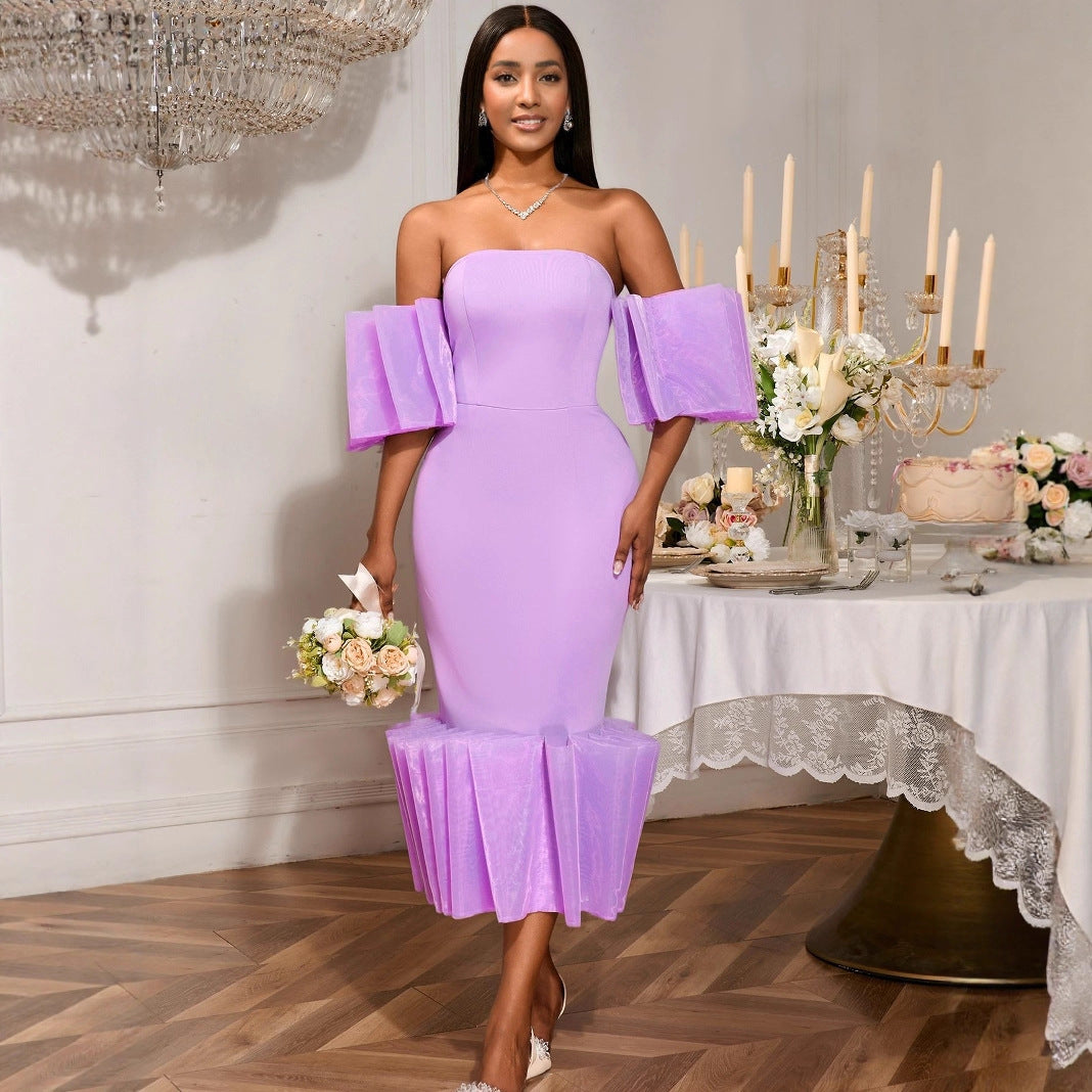 Lilac Strapless Ruffle Evening Dress