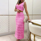 Women's Casual Short Sling Split Top and Skirt Two-Piece Set