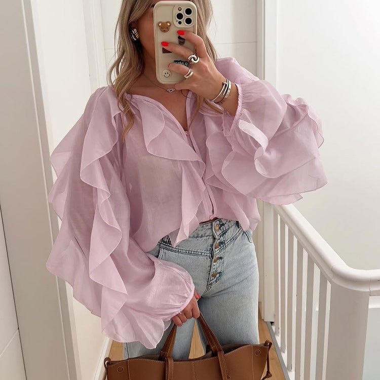 Women's Ruffled Sheer Chiffon Blouse