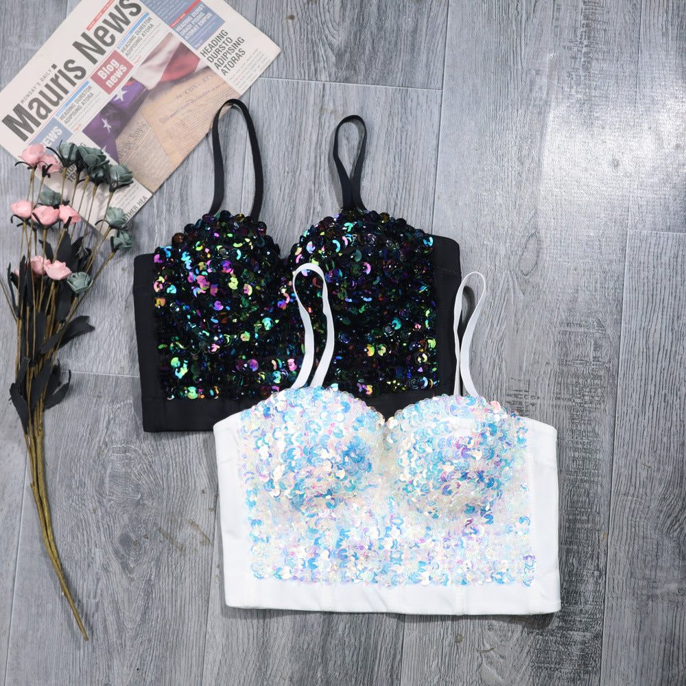 's Trendy Cool Outerwear Sequ Shiny Inner Tube Top Girly