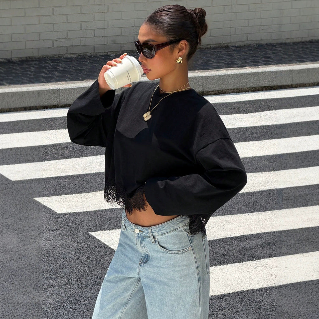 Women's Lace-Trim Long-Sleeve T-Shirt