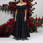 Women's Sexy Off Shoulder Summer Ruffled Collar Puff Sleeve Long Wing Dress Women