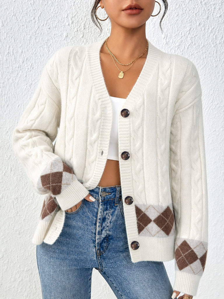 Women's Plaid Low-Collar Knit Cardigan
